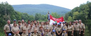 boy scout troop group photo outside